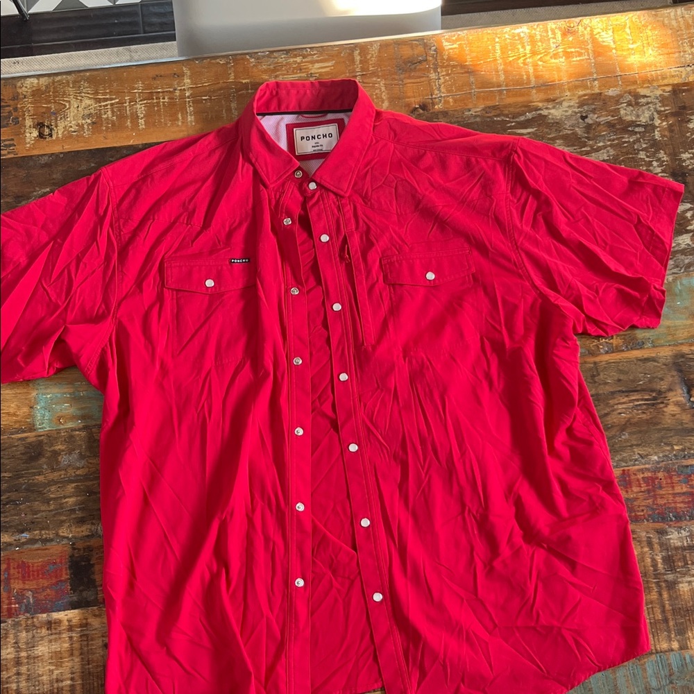 Poncho Red Short Sleeve Button-Up Shirt